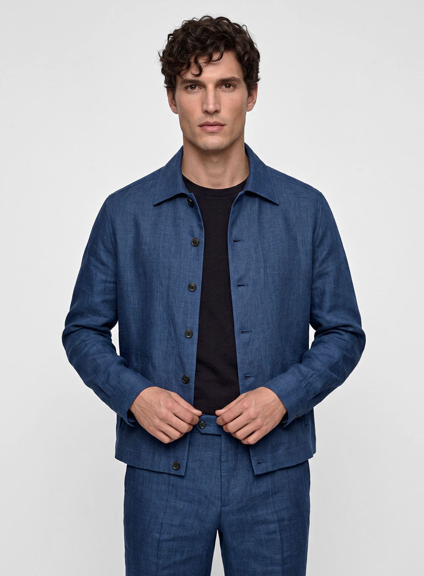 Trucker Azure Blue Linen Shirt - StudioSuits