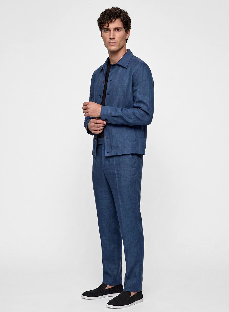 Trucker Azure Blue Linen Shirt - StudioSuits