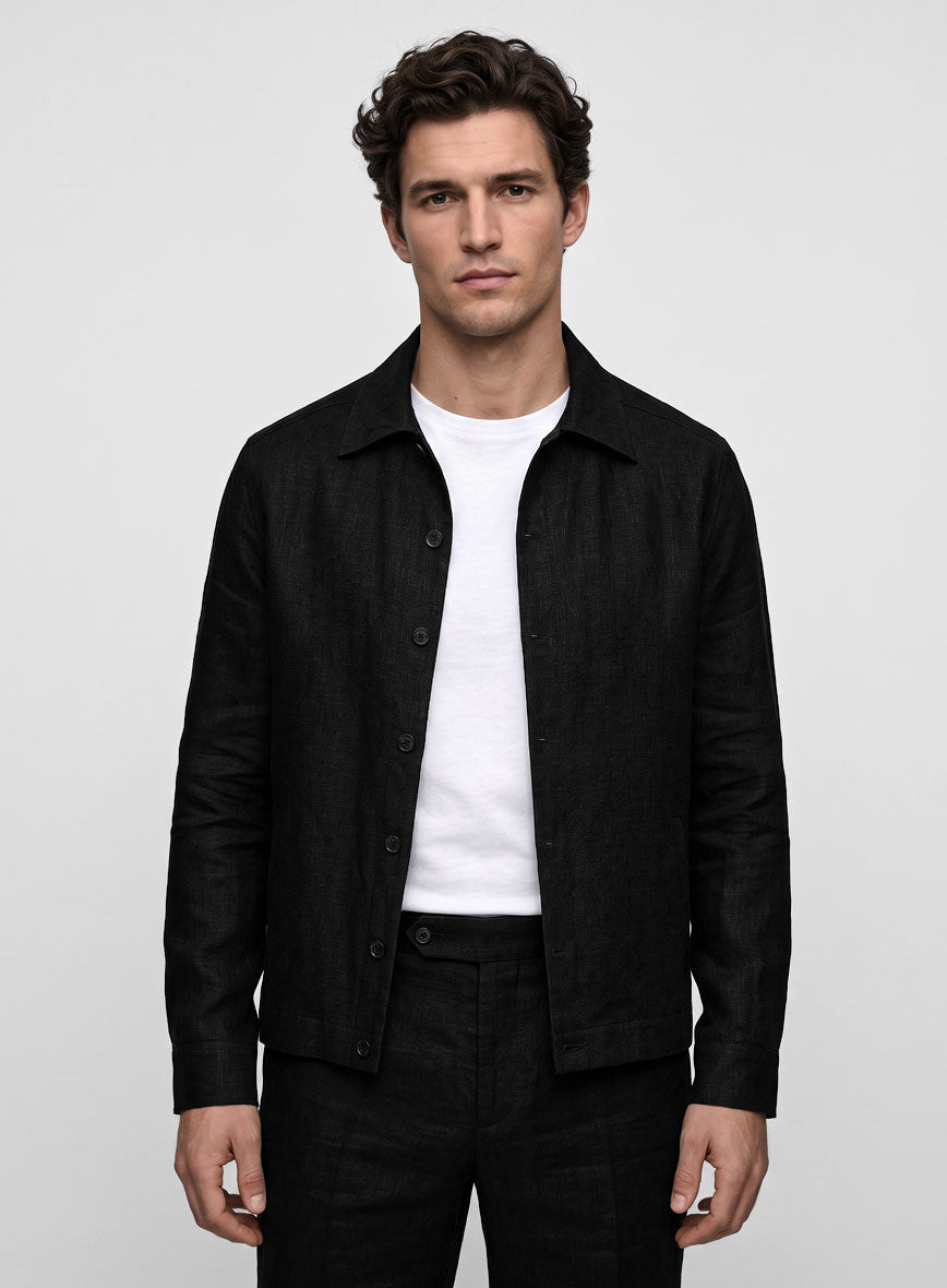 Trucker Black Linen Shirt - StudioSuits
