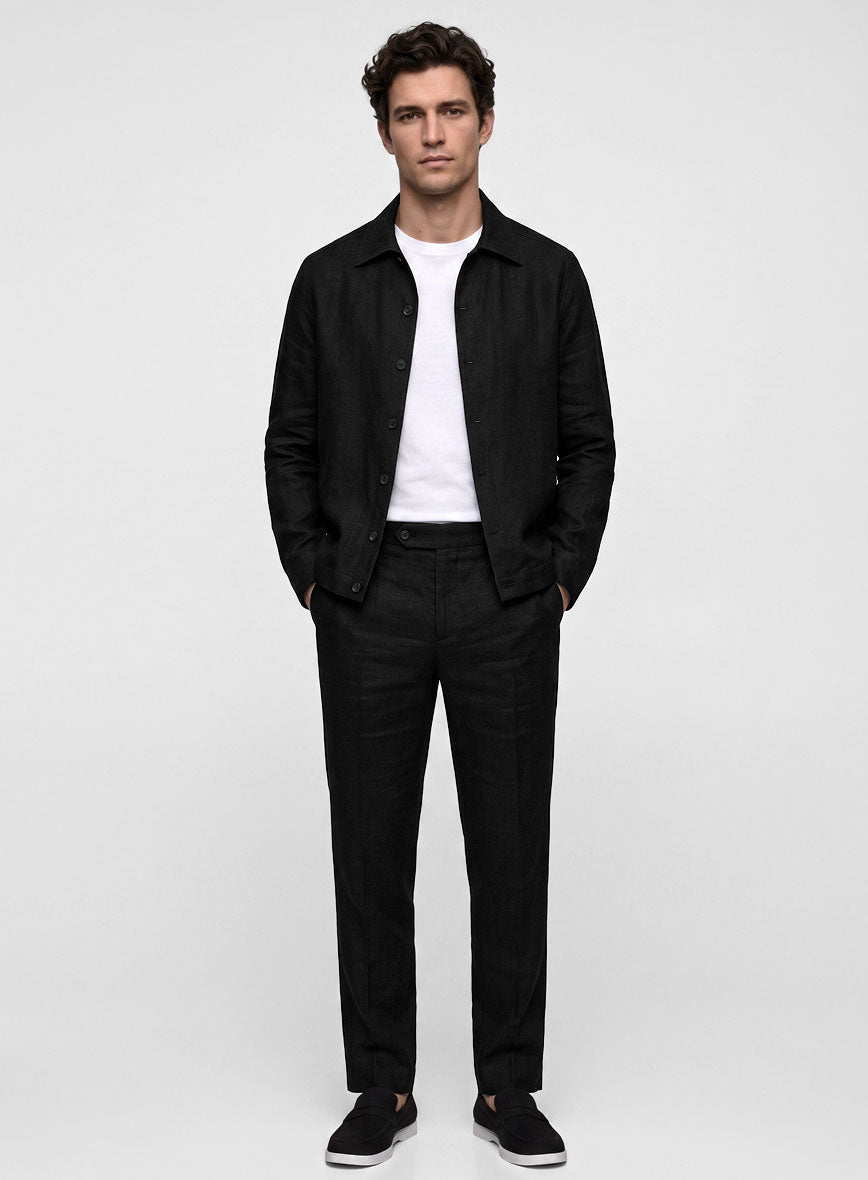 Trucker Black Linen Shirt - StudioSuits