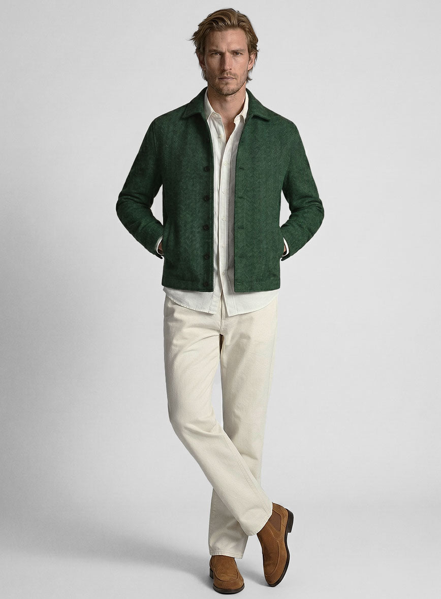 Trucker Bottle Green Herringbone Tweed Shirt - StudioSuits