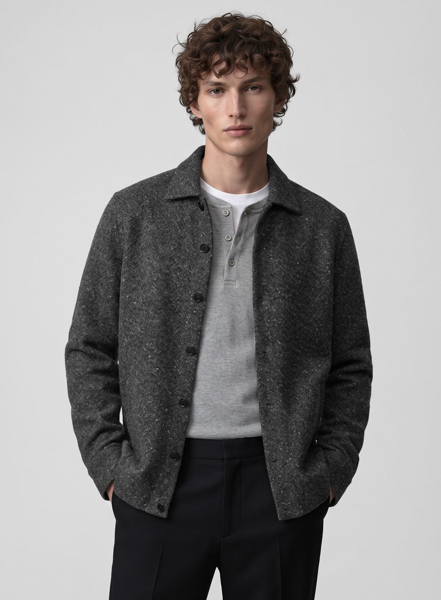 Trucker Charcoal Flecks Donegal Tweed Shirt - StudioSuits