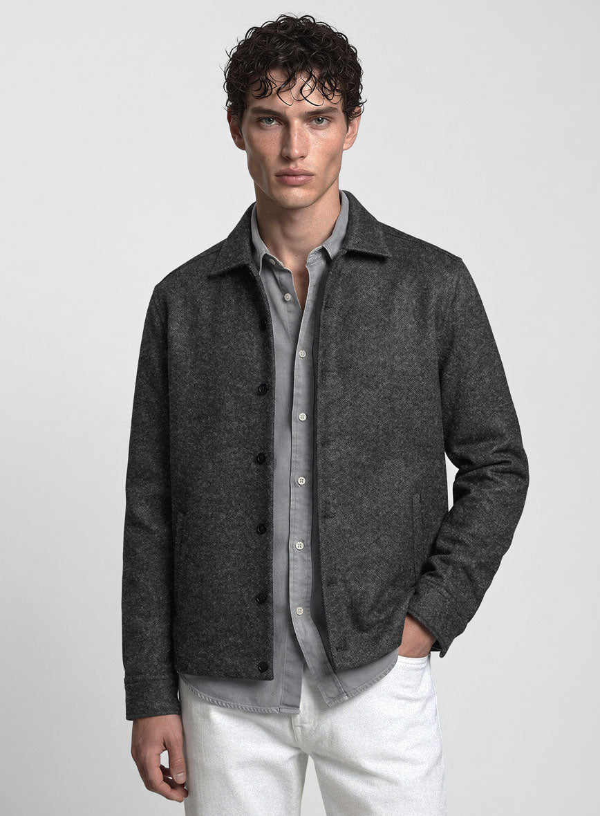 Trucker Charcoal Herringbone Tweed Shirt - StudioSuits