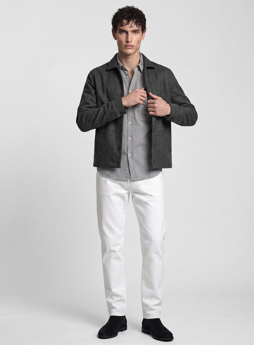 Trucker Charcoal Herringbone Tweed Shirt - StudioSuits