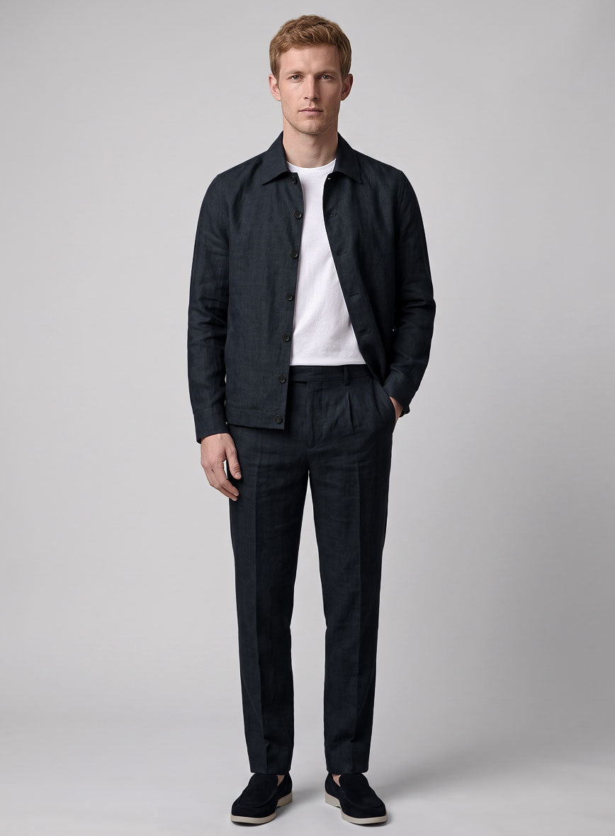 Trucker Dark Blue Linen Shirt - StudioSuits