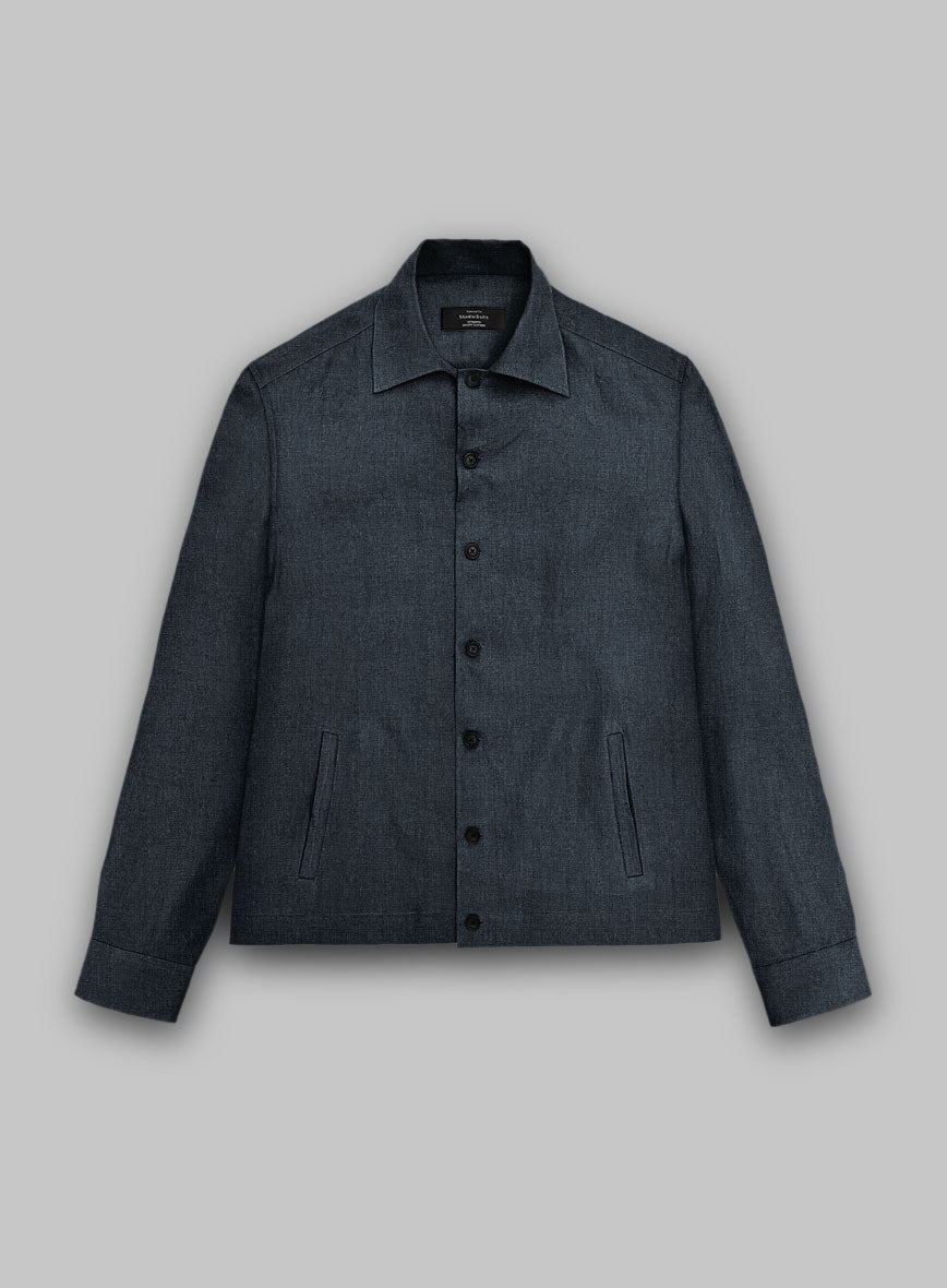 Trucker Dark Blue Linen Shirt - StudioSuits