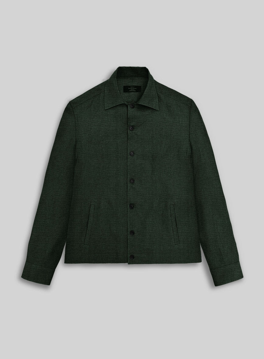 Trucker Dark Bottle Green Linen Shirt - StudioSuits