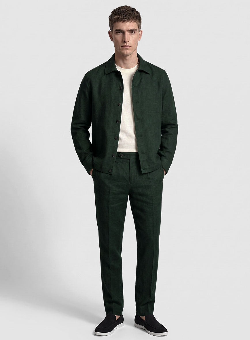 Trucker Dark Bottle Green Linen Shirt - StudioSuits