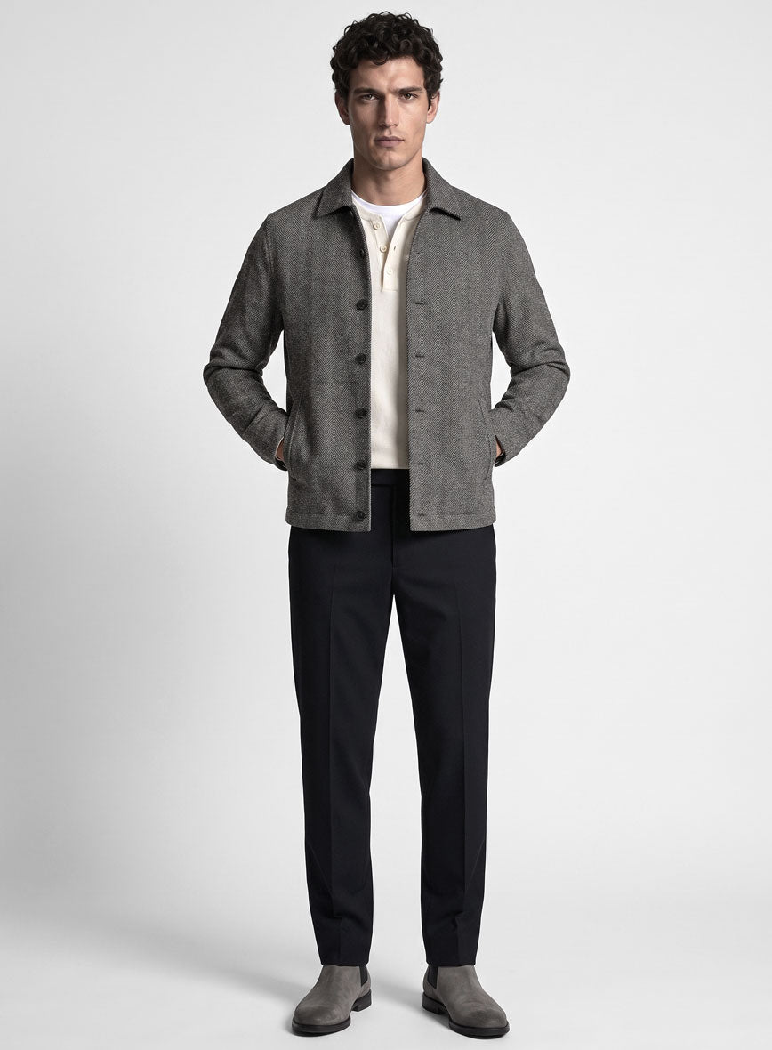 Trucker Gray Herringbone Flecks Donegal Tweed Shirt - StudioSuits