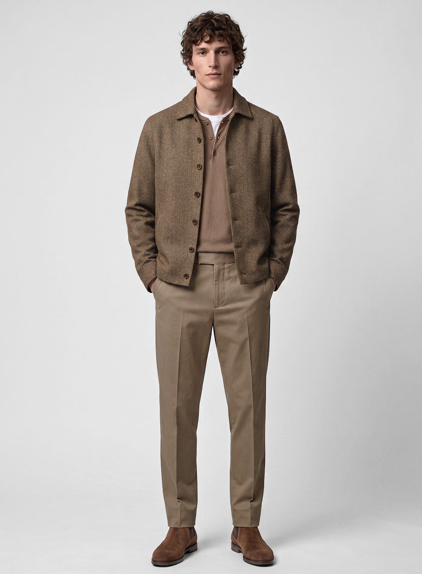 Trucker Irish Brown Herringbone Tweed Shirt - StudioSuits