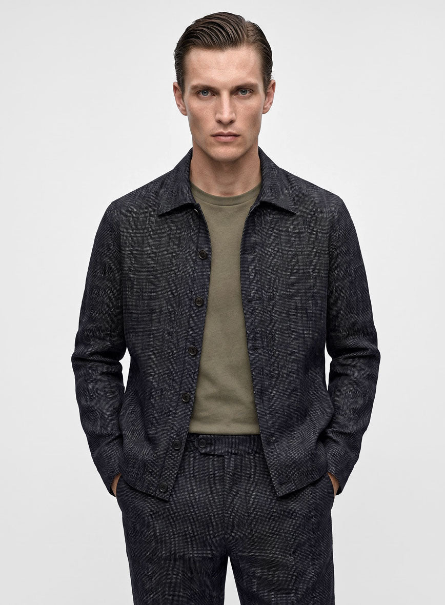 Trucker Italian Blu Linen Shirt - StudioSuits