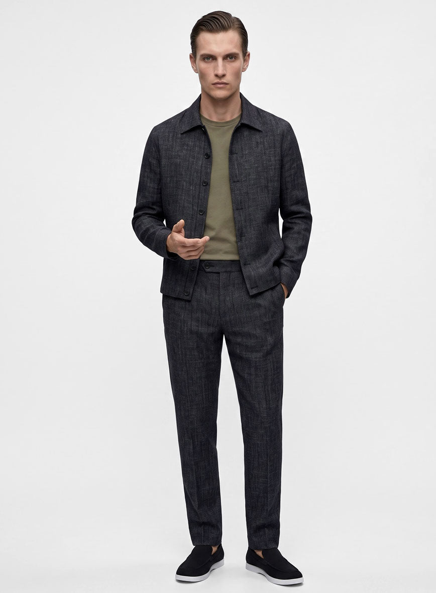 Trucker Italian Blu Linen Shirt - StudioSuits