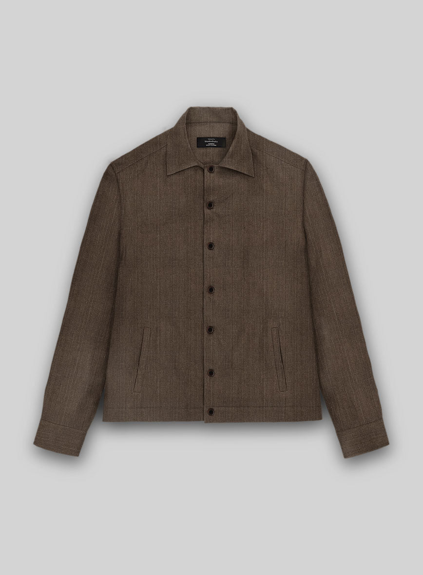 Trucker Italian Brown Linen Shirt - StudioSuits