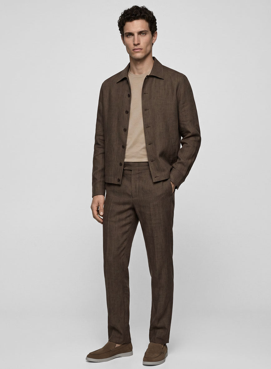Trucker Italian Brown Linen Shirt - StudioSuits