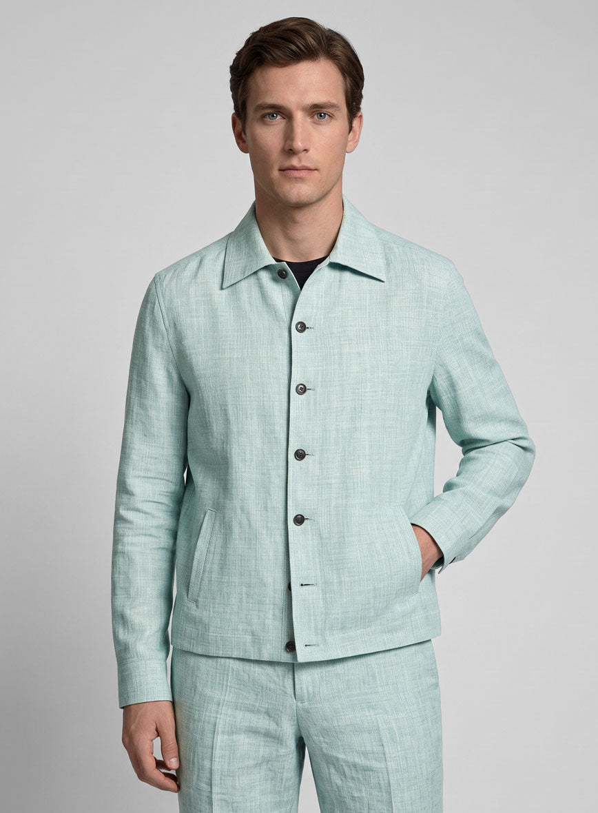 Trucker Italian Linen Mint Green Shirt - StudioSuits