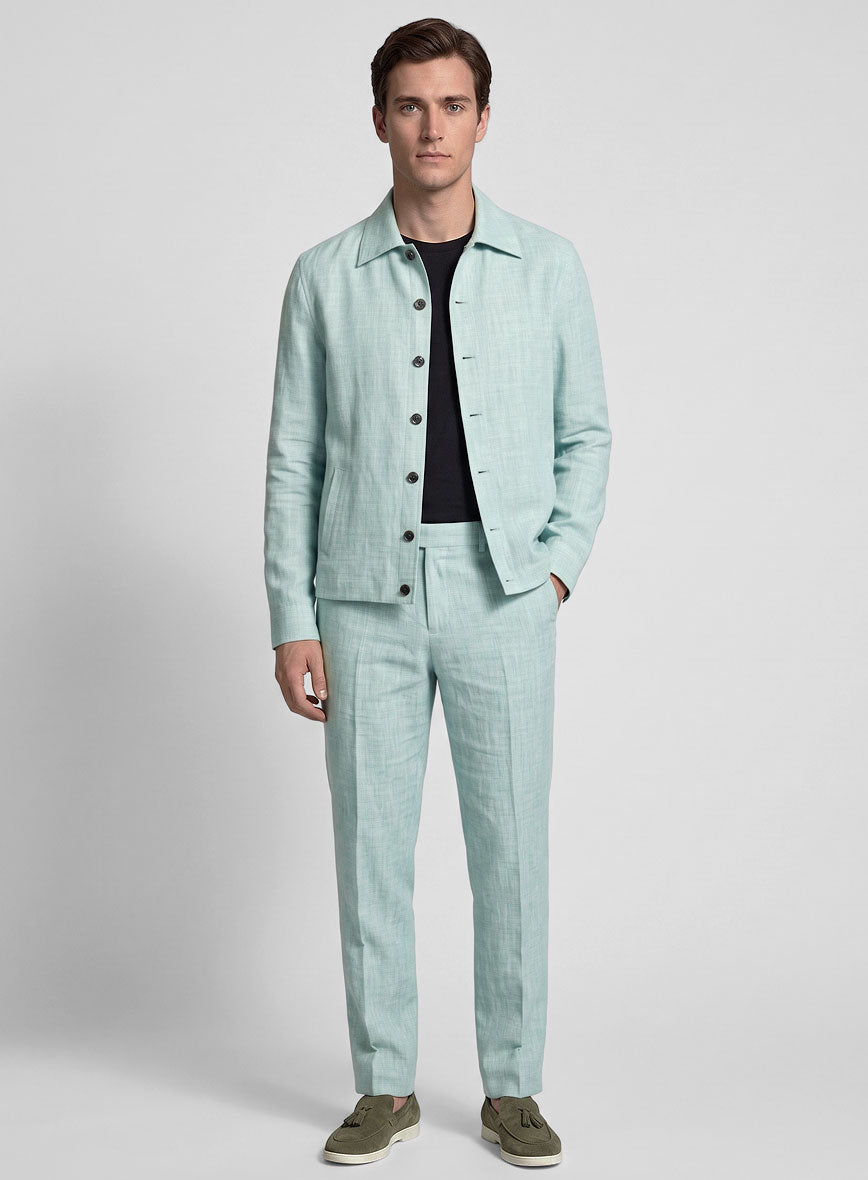 Trucker Italian Linen Mint Green Shirt - StudioSuits