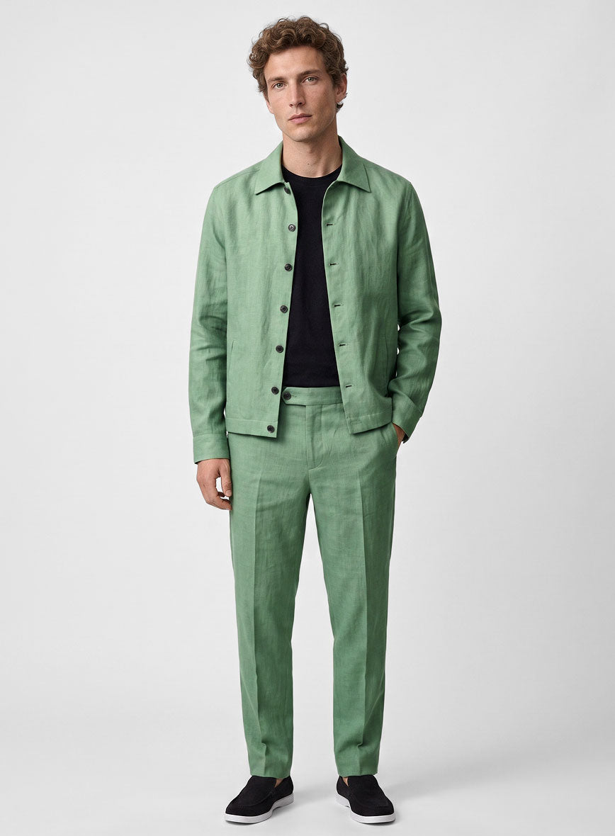 Trucker Italian Linen Mojito Green Shirt - StudioSuits