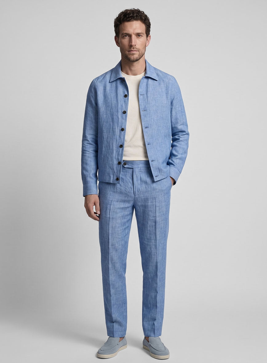 Trucker Italian Nile Blue Linen Shirt - StudioSuits