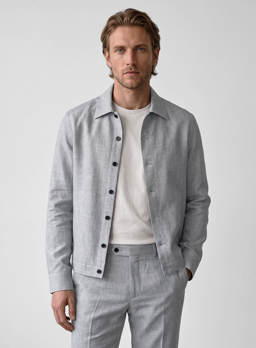 Trucker Italian Zod Light Gray Linen Shirt - StudioSuits