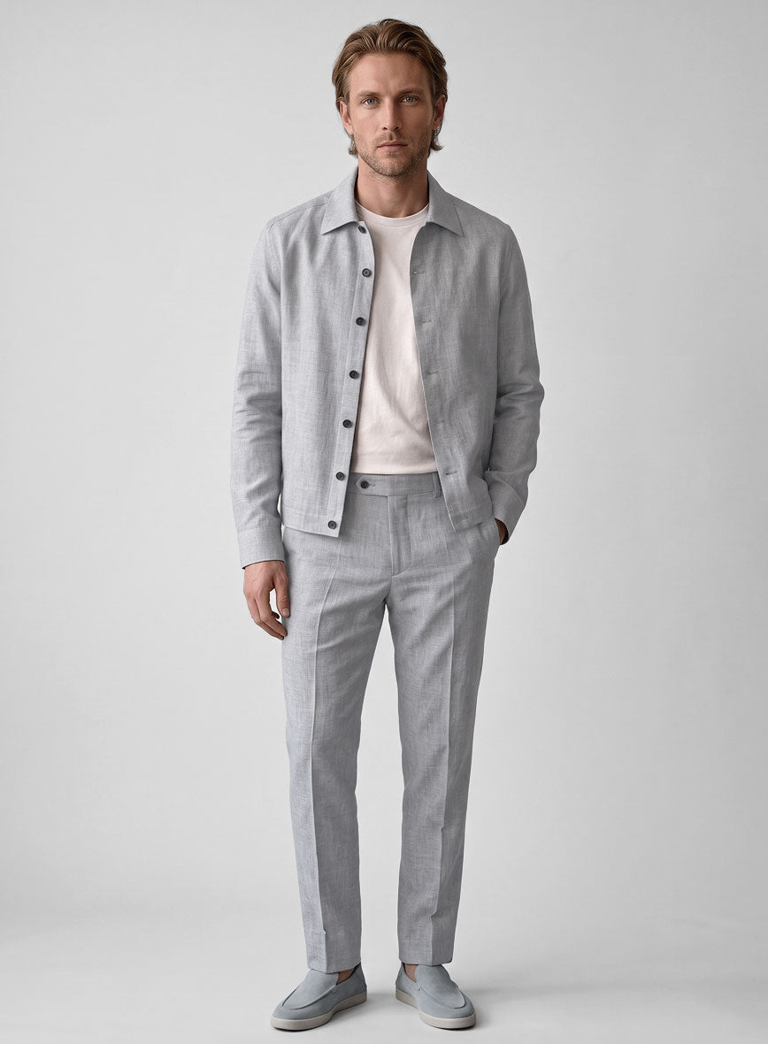Trucker Italian Zod Light Gray Linen Shirt - StudioSuits