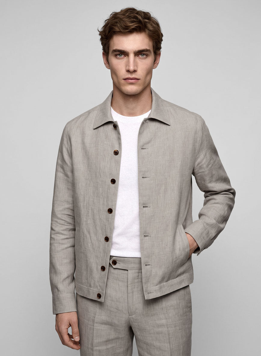 Trucker Ivy Beige Linen Shirt - StudioSuits
