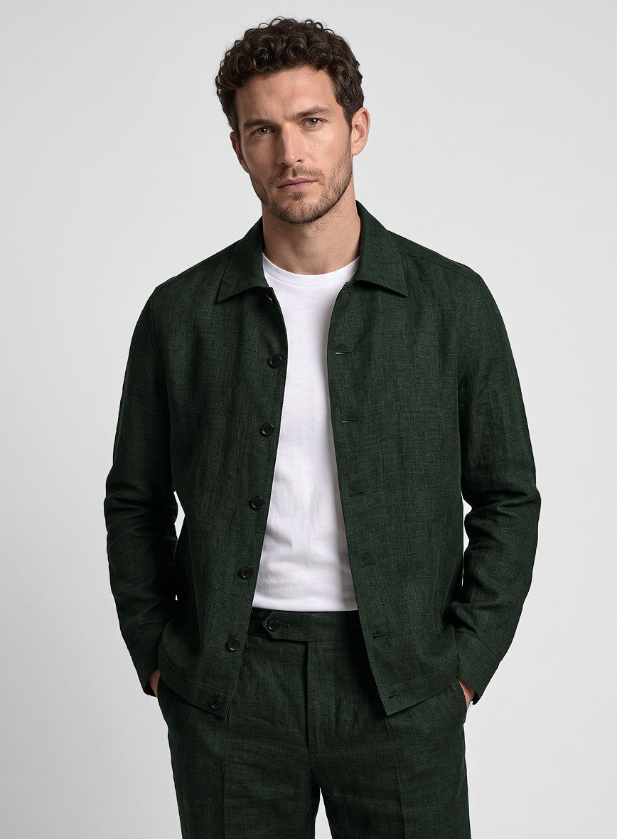 Trucker Martini Green Linen Shirt - StudioSuits