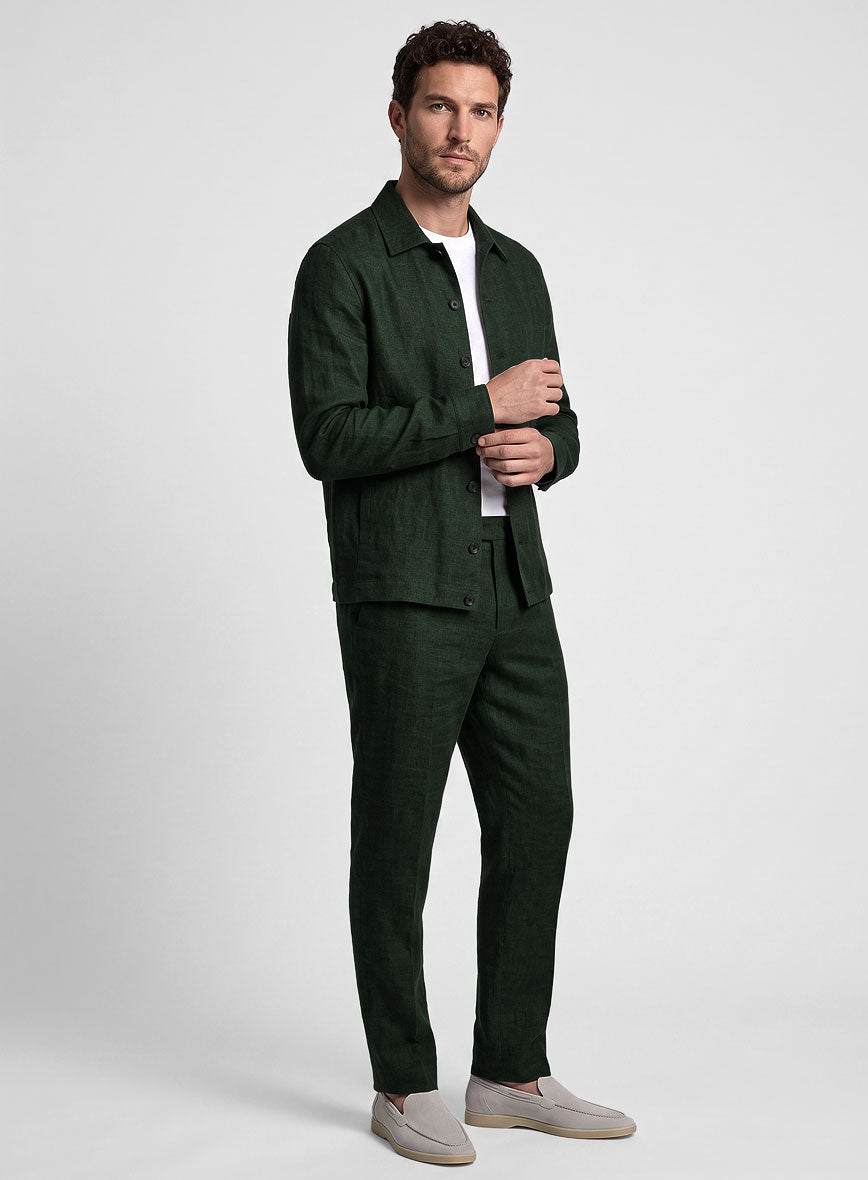 Trucker Martini Green Linen Shirt - StudioSuits