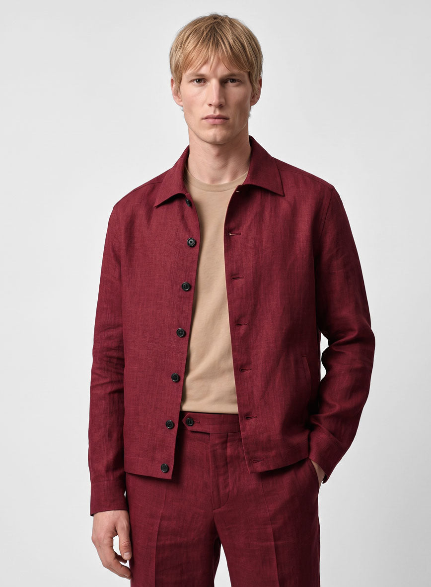 Trucker Moscow Maroon Linen Shirt - StudioSuits
