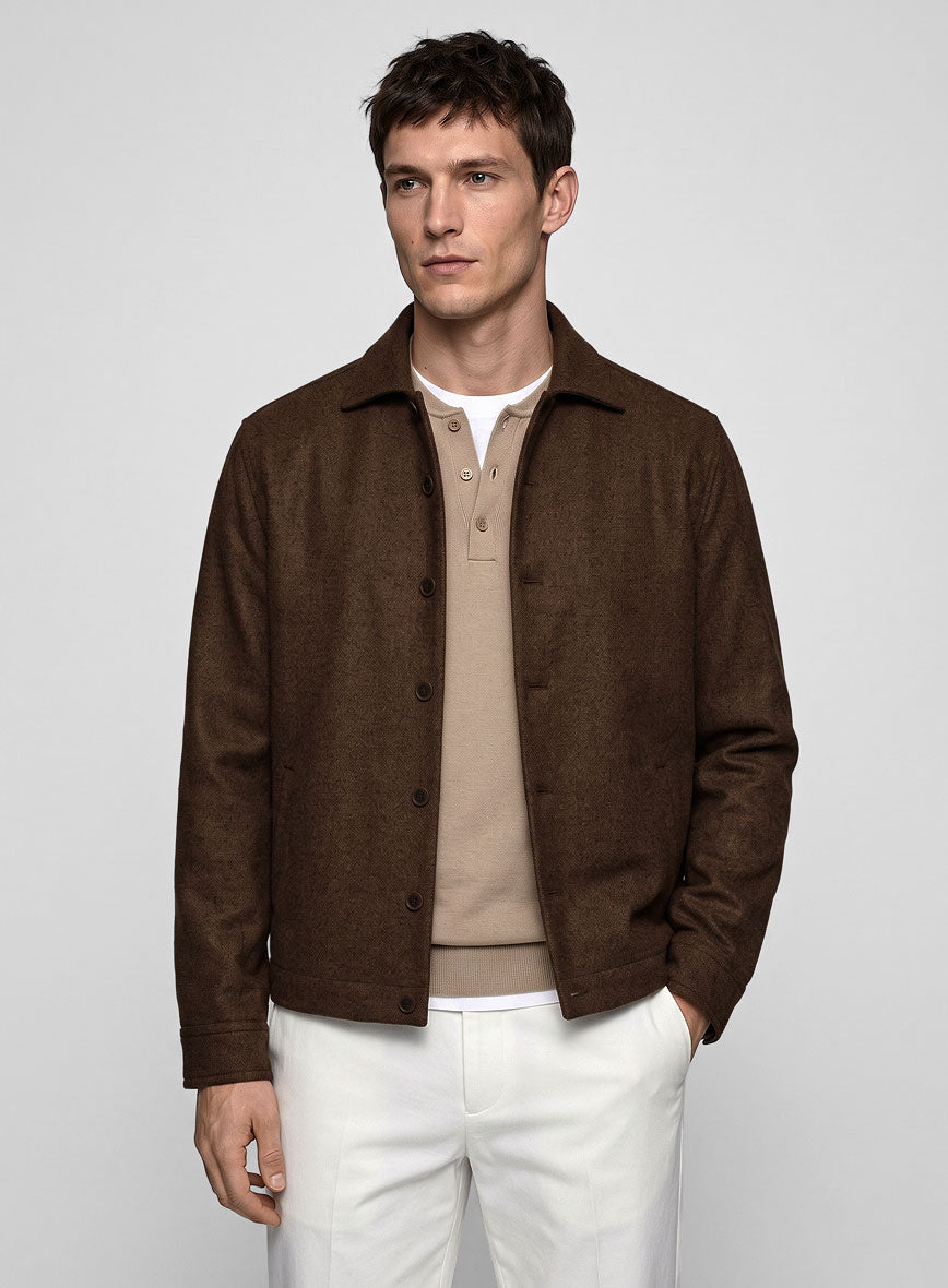 Trucker Naples Caffe Brown Tweed Shirt - StudioSuits