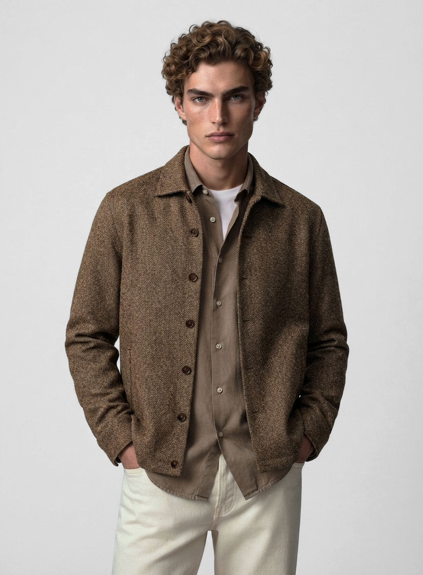 Trucker Rust Herringbone Tweed Shirt - StudioSuits