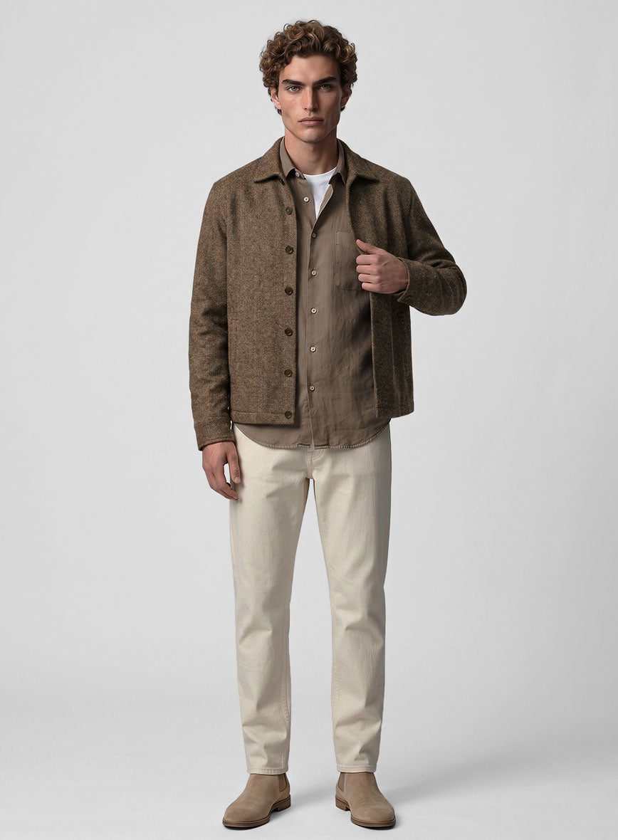 Trucker Rust Herringbone Tweed Shirt - StudioSuits