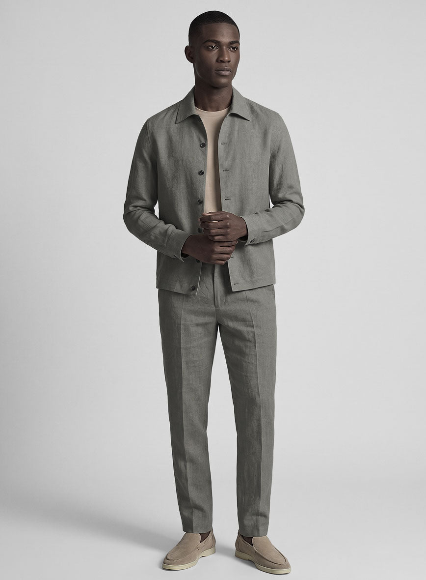 Trucker Sage Green Linen Shirt - StudioSuits