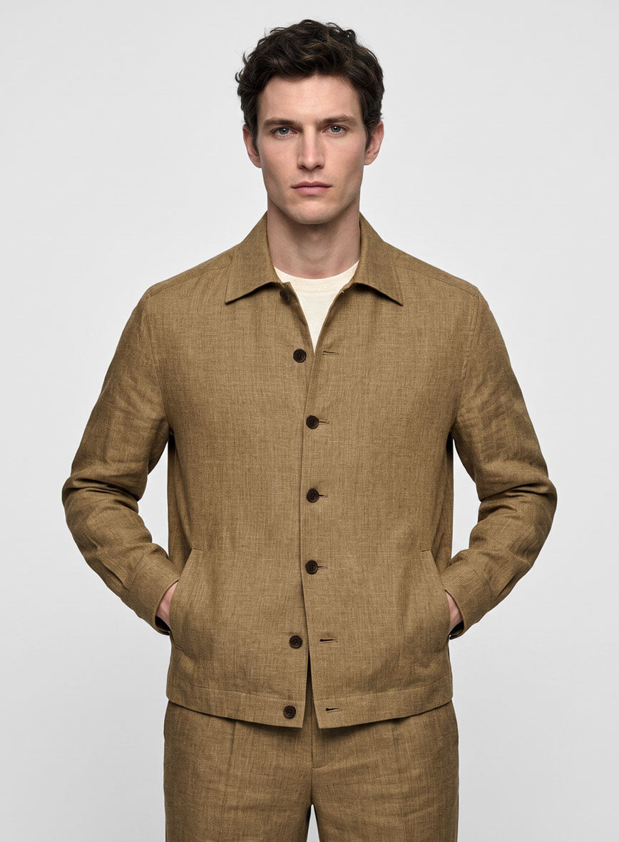 Trucker Sepia Brown Linen Shirt - StudioSuits