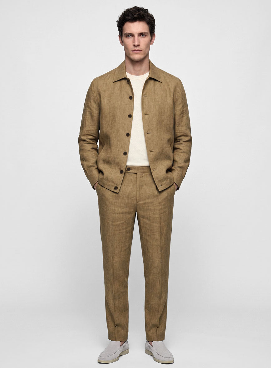 Trucker Sepia Brown Linen Shirt - StudioSuits
