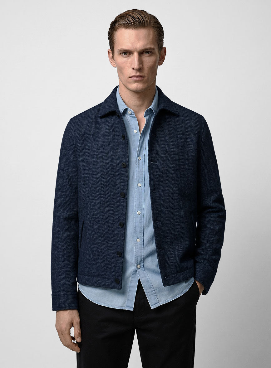 Trucker Showman Blue Herringbone Tweed Shirt - StudioSuits