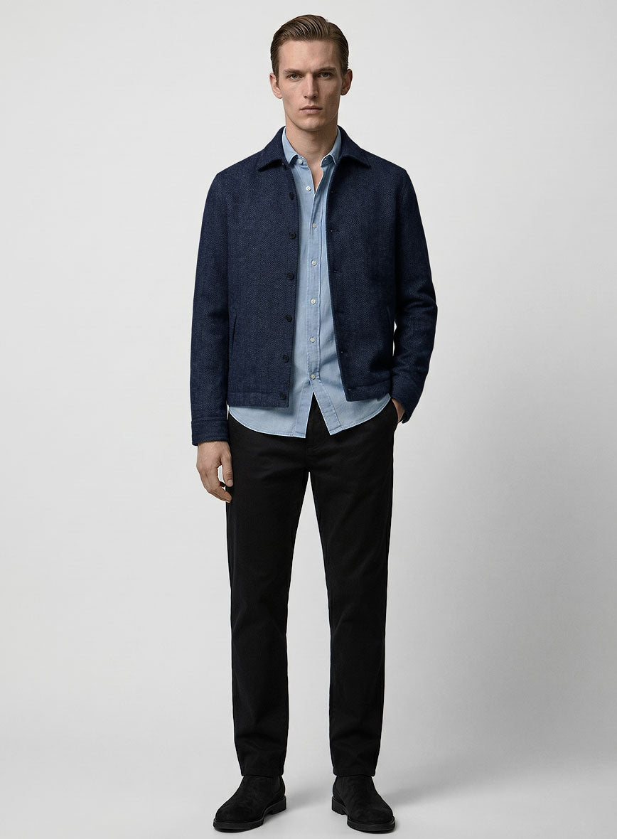 Trucker Showman Blue Herringbone Tweed Shirt - StudioSuits