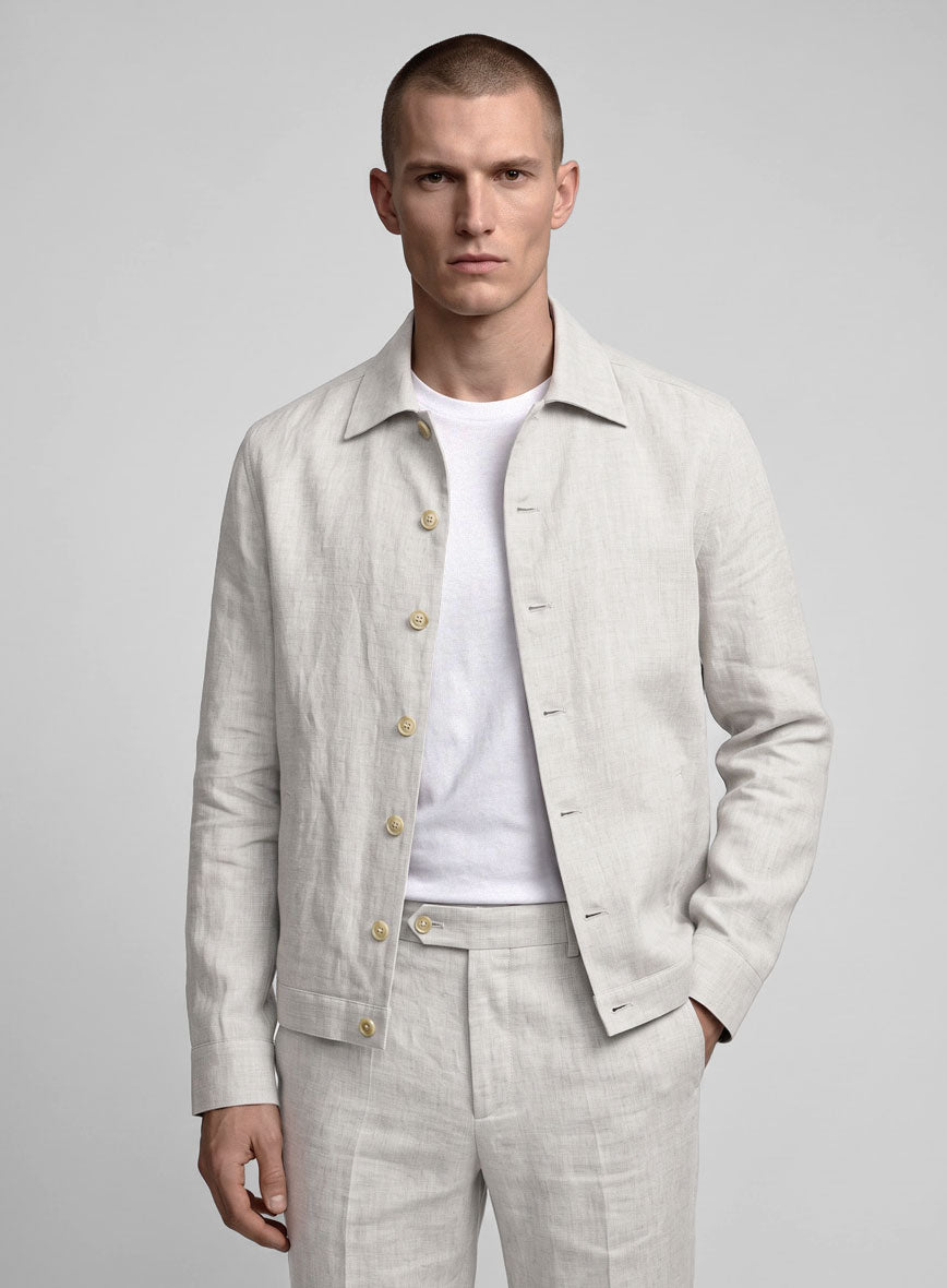 Trucker Tropical Beige Linen Shirt - StudioSuits