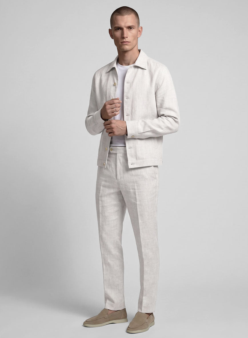 Trucker Tropical Beige Linen Shirt - StudioSuits