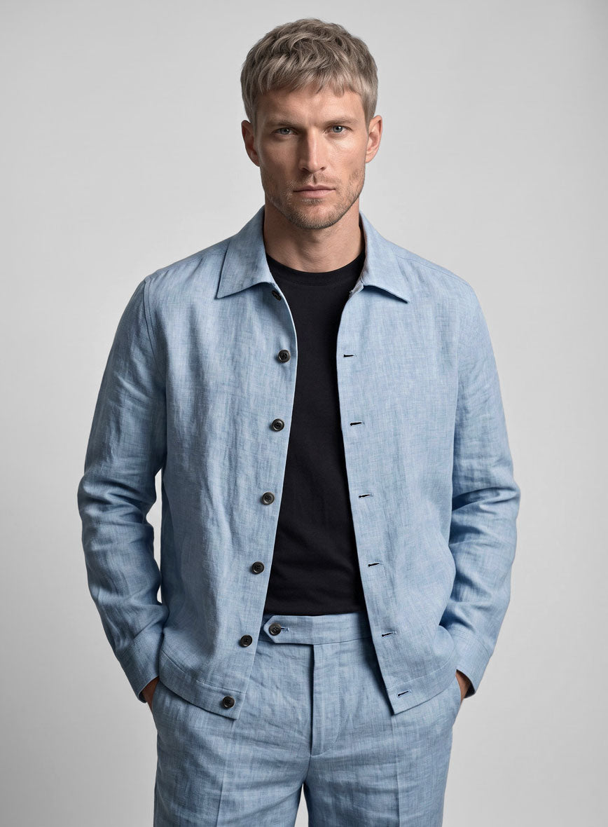 Trucker Tropical Blue Linen Shirt - StudioSuits