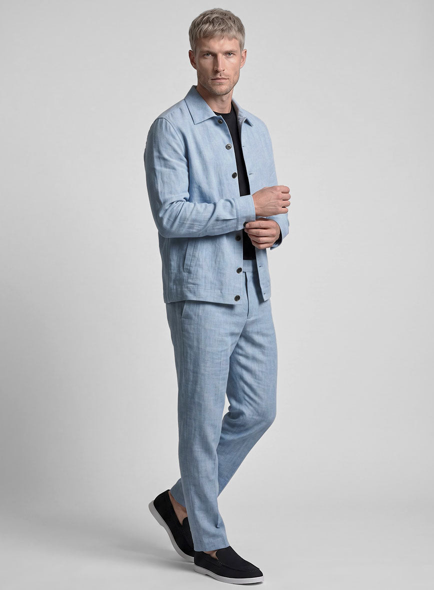 Trucker Tropical Blue Linen Shirt - StudioSuits
