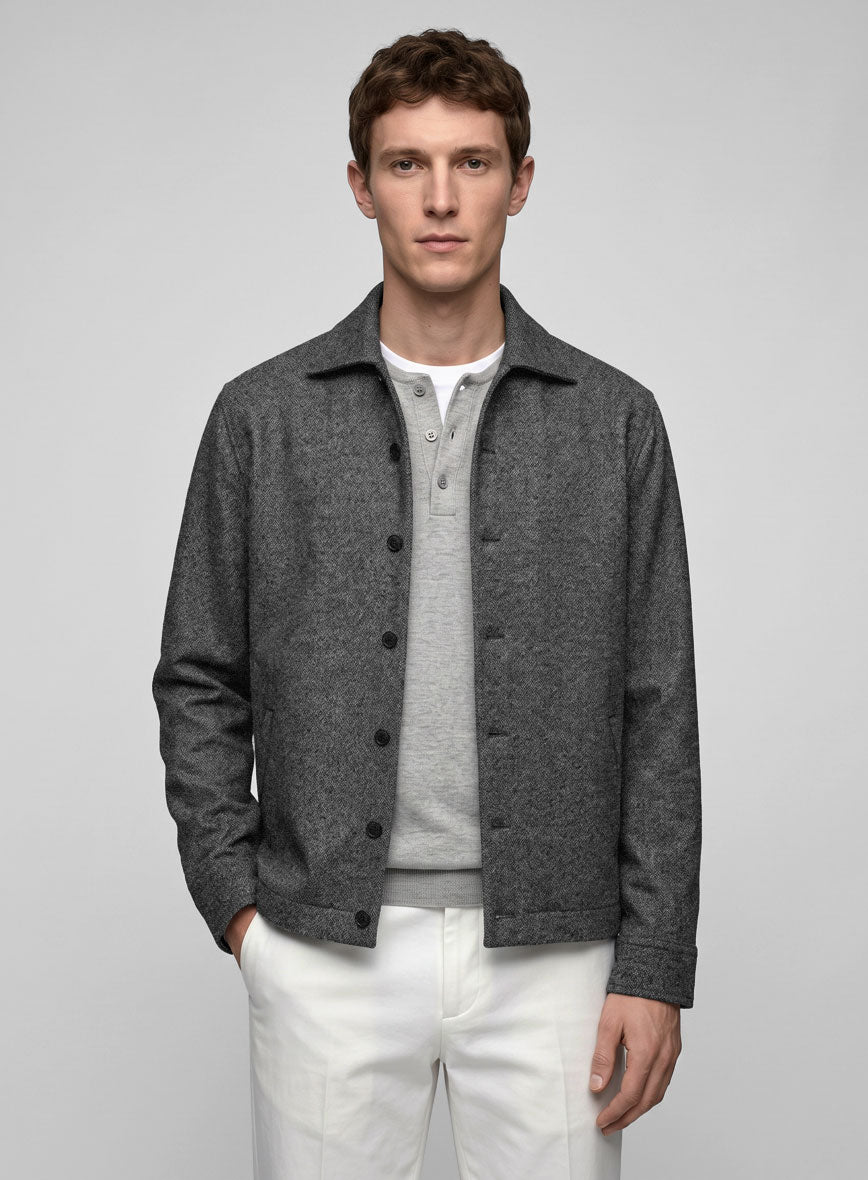 Trucker Vintage Plain Dark Gray Tweed Shirt - StudioSuits