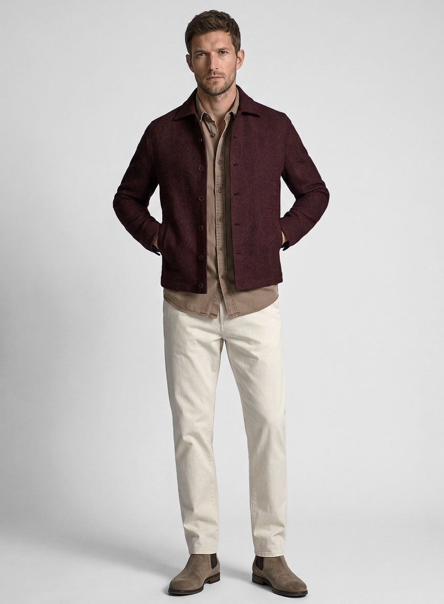 Trucker Wine Herringbone Tweed Shirt - StudioSuits