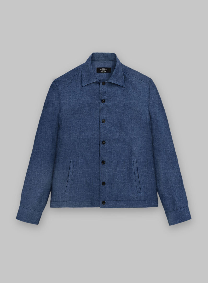 Trucker Azure Blue Linen Shirt - StudioSuits