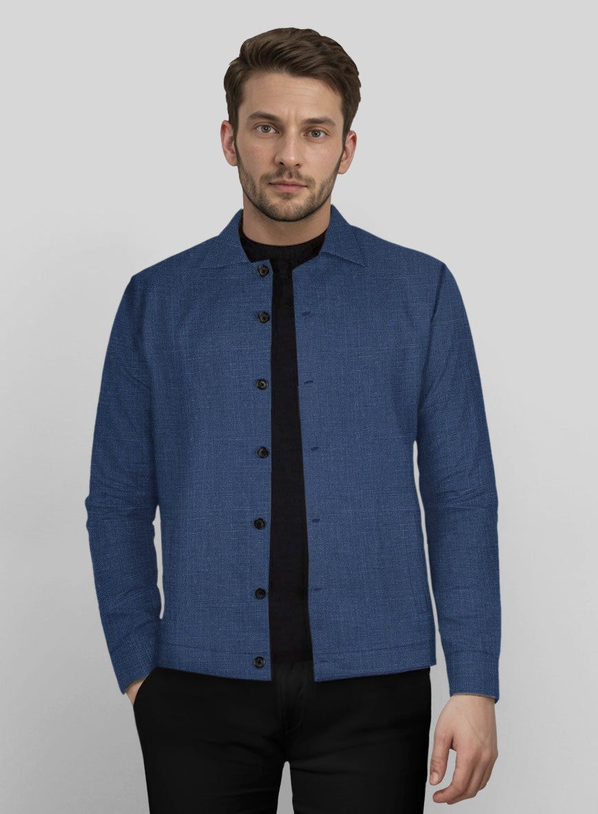 Trucker Azure Blue Linen Shirt - StudioSuits