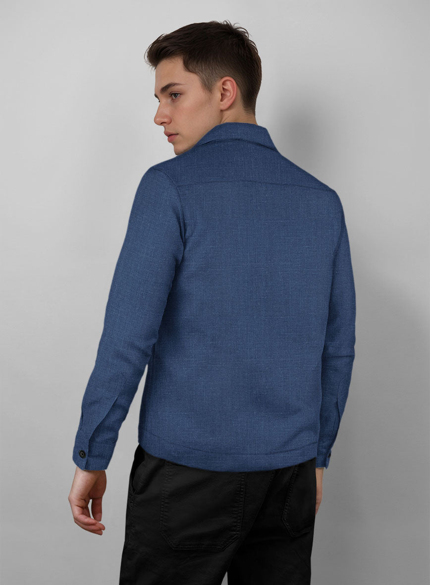 Trucker Azure Blue Linen Shirt - StudioSuits