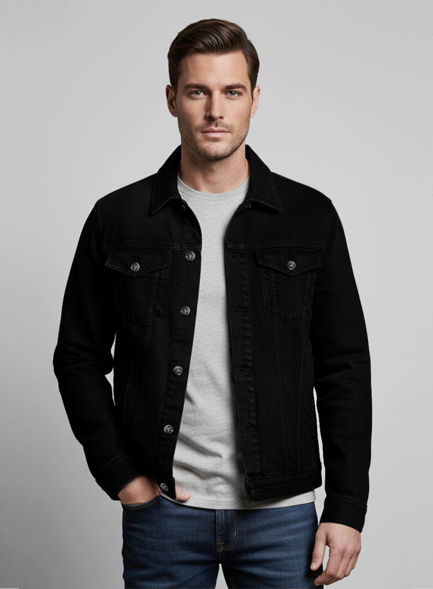 Trucker Black Denim Jacket - StudioSuits
