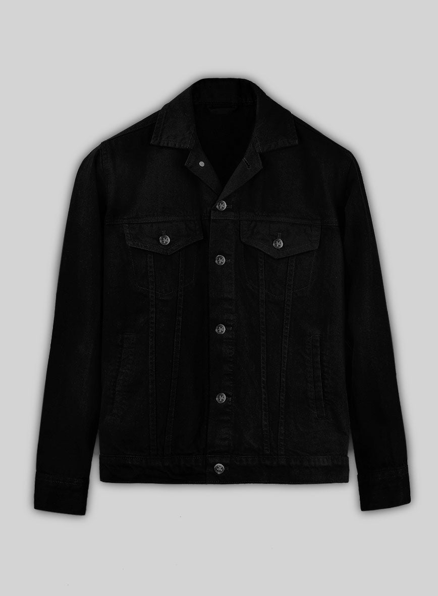 Trucker Black Denim Jacket - StudioSuits