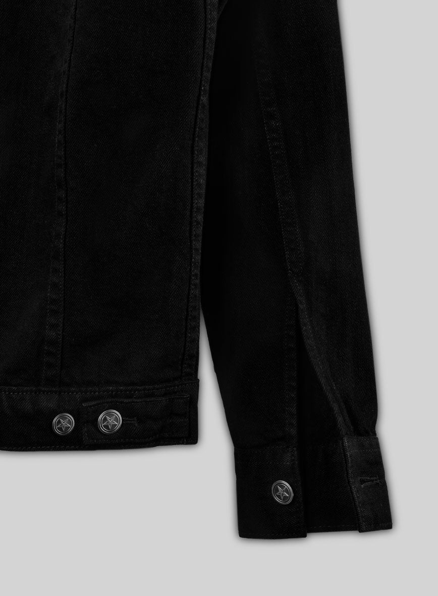 Trucker Black Denim Jacket - StudioSuits