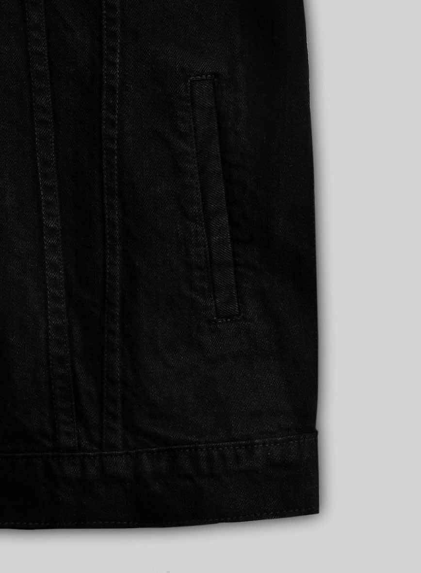 Trucker Black Denim Jacket - StudioSuits