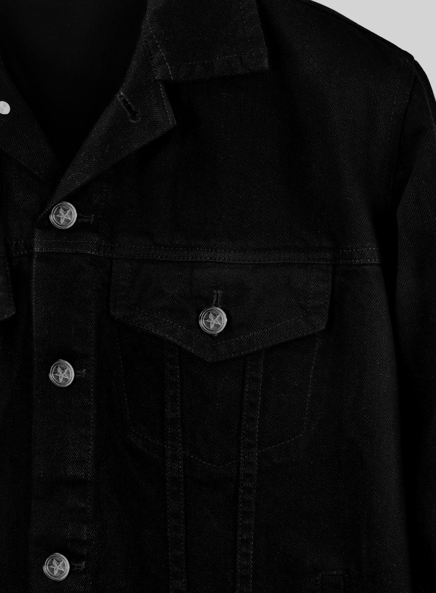 Trucker Black Denim Jacket - StudioSuits